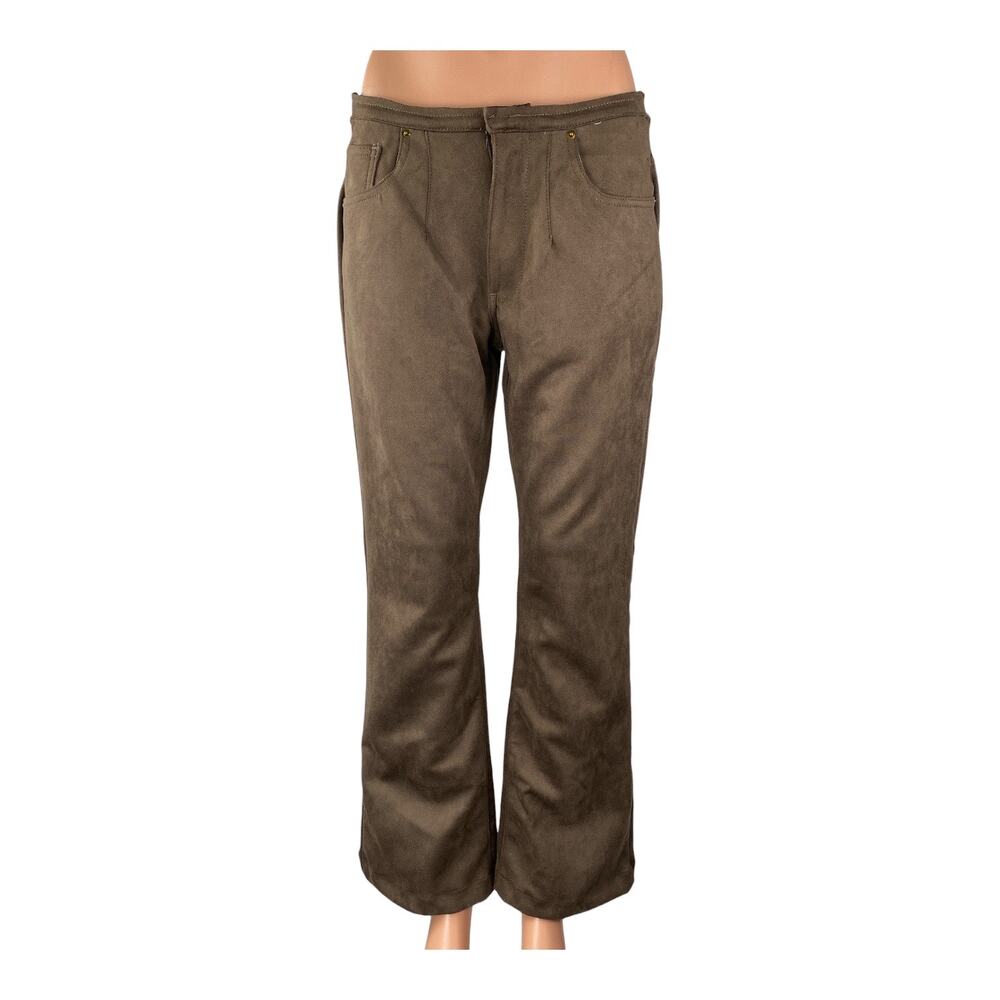 NEW Lioness Womens Brown Pleated Mid Rise Flare Bootcut Trousers Pants Size M